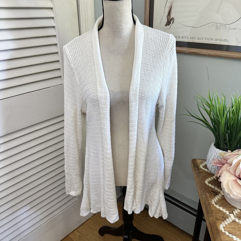 CHAUS Sweater Womens XL White Textured Ribbed Knit Open Flared Hem Casual Layer